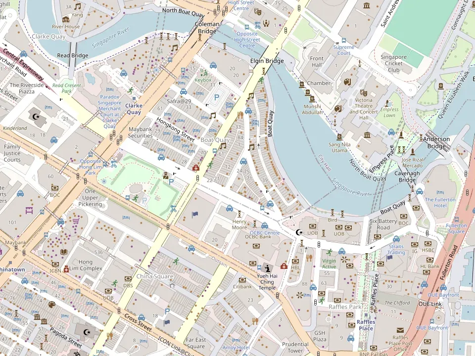 Street map of the area around SGInnovate, 32 Carpenter Street, Singapore 059911.